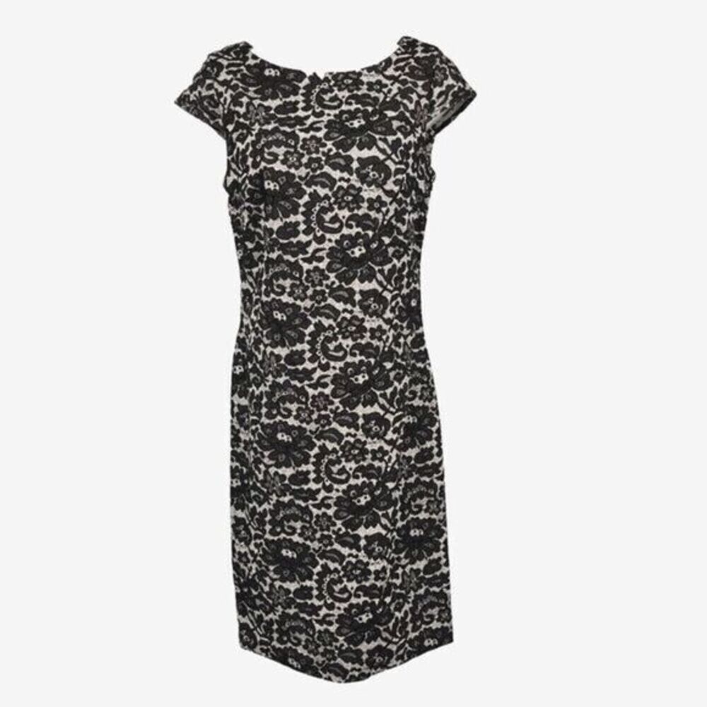 Tommy Hilfiger Womens Cap Sleeves Sheath Dress‎ 4 Black/Gray Floral Above Knee